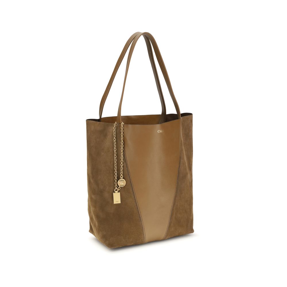 Beige Leather Spin Shoulder Bag with Chain Charm