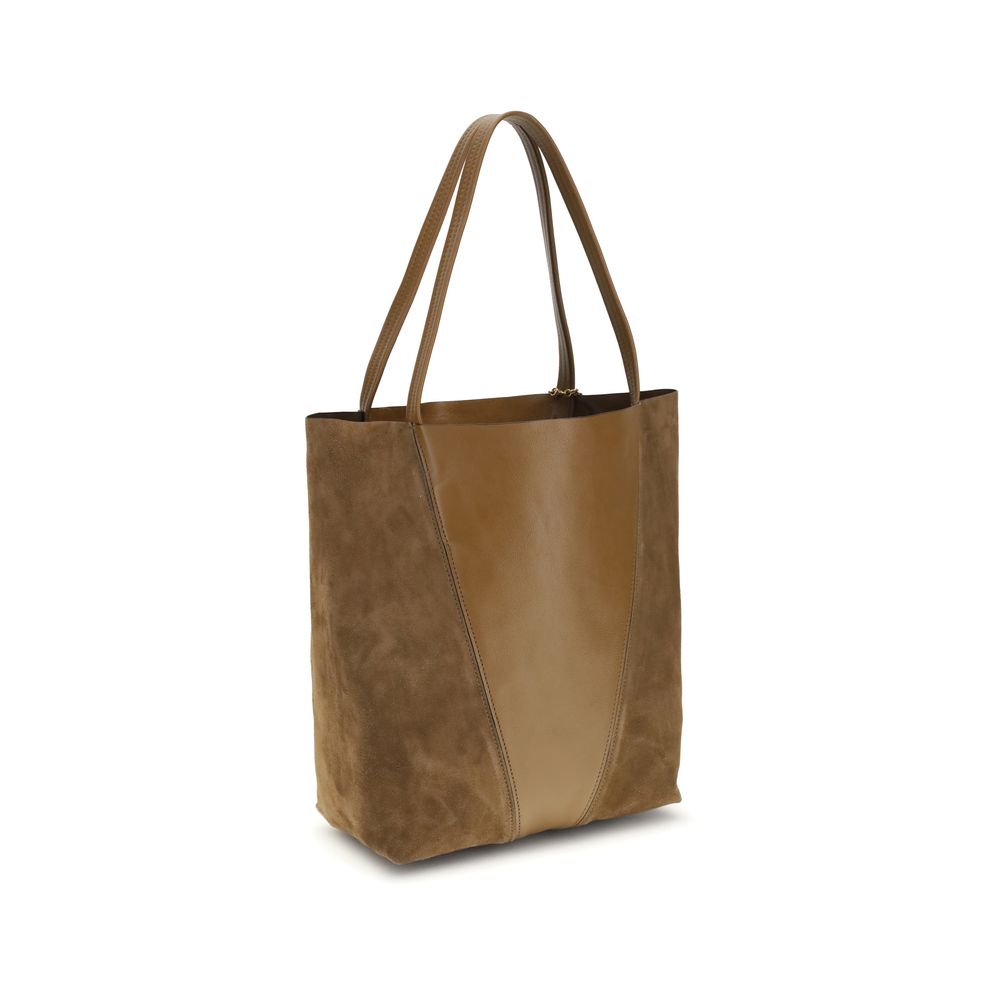 Beige Leather Spin Shoulder Bag with Chain Charm