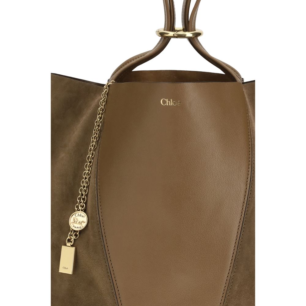 Beige Leather Spin Shoulder Bag with Chain Charm