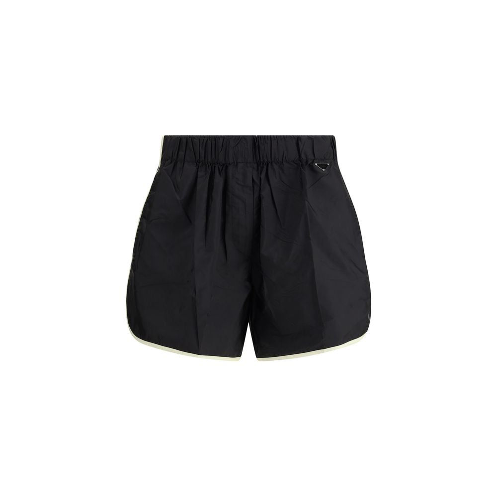 Schwarze Bermudashorts aus Synthetik mit Kordelzug in der Taille