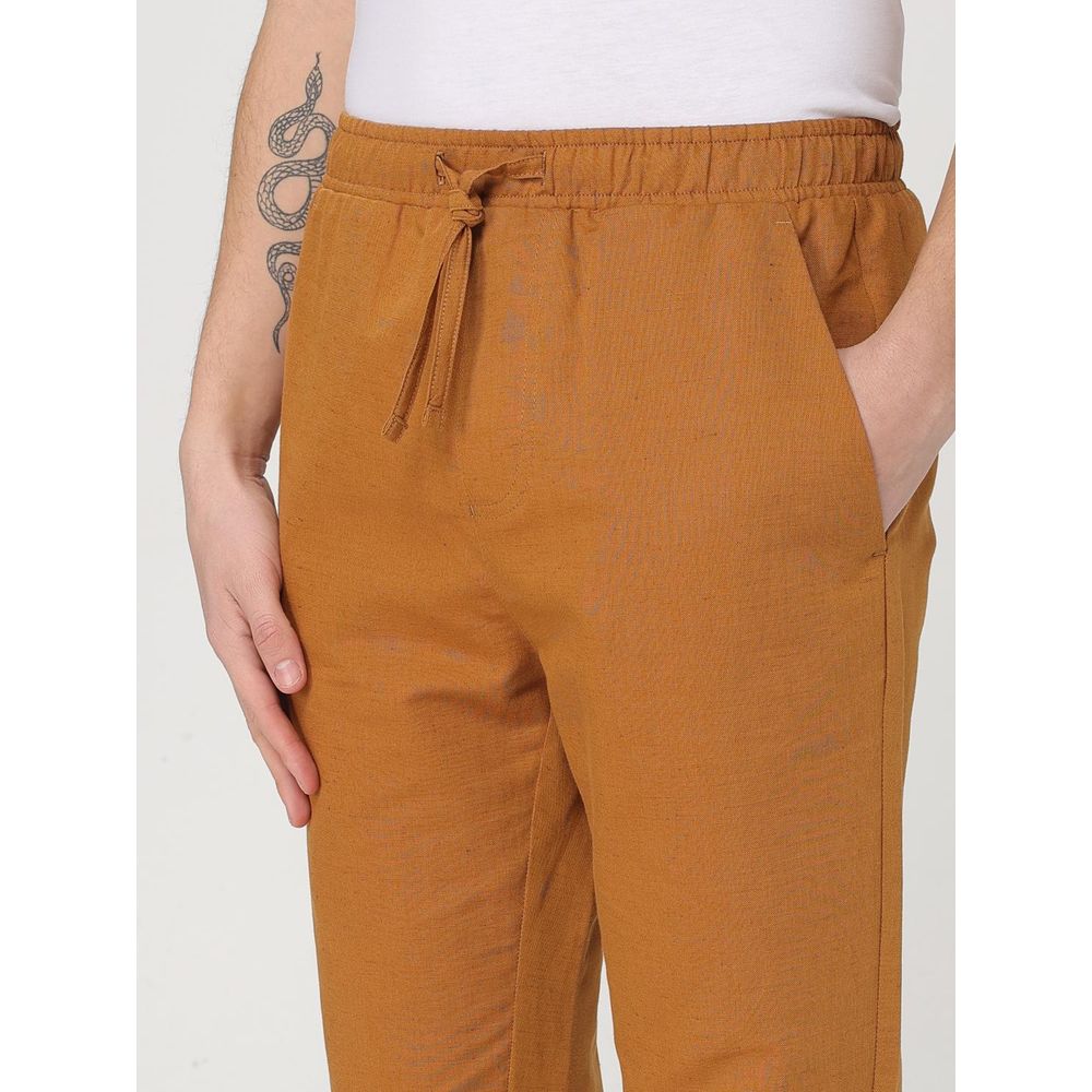 Tobacco Brown Cotton Linen Pants