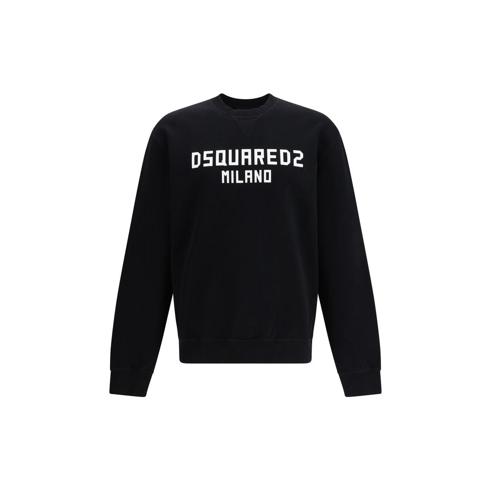 Black Cotton Sweatshirt with Dsquared2 Milano Print