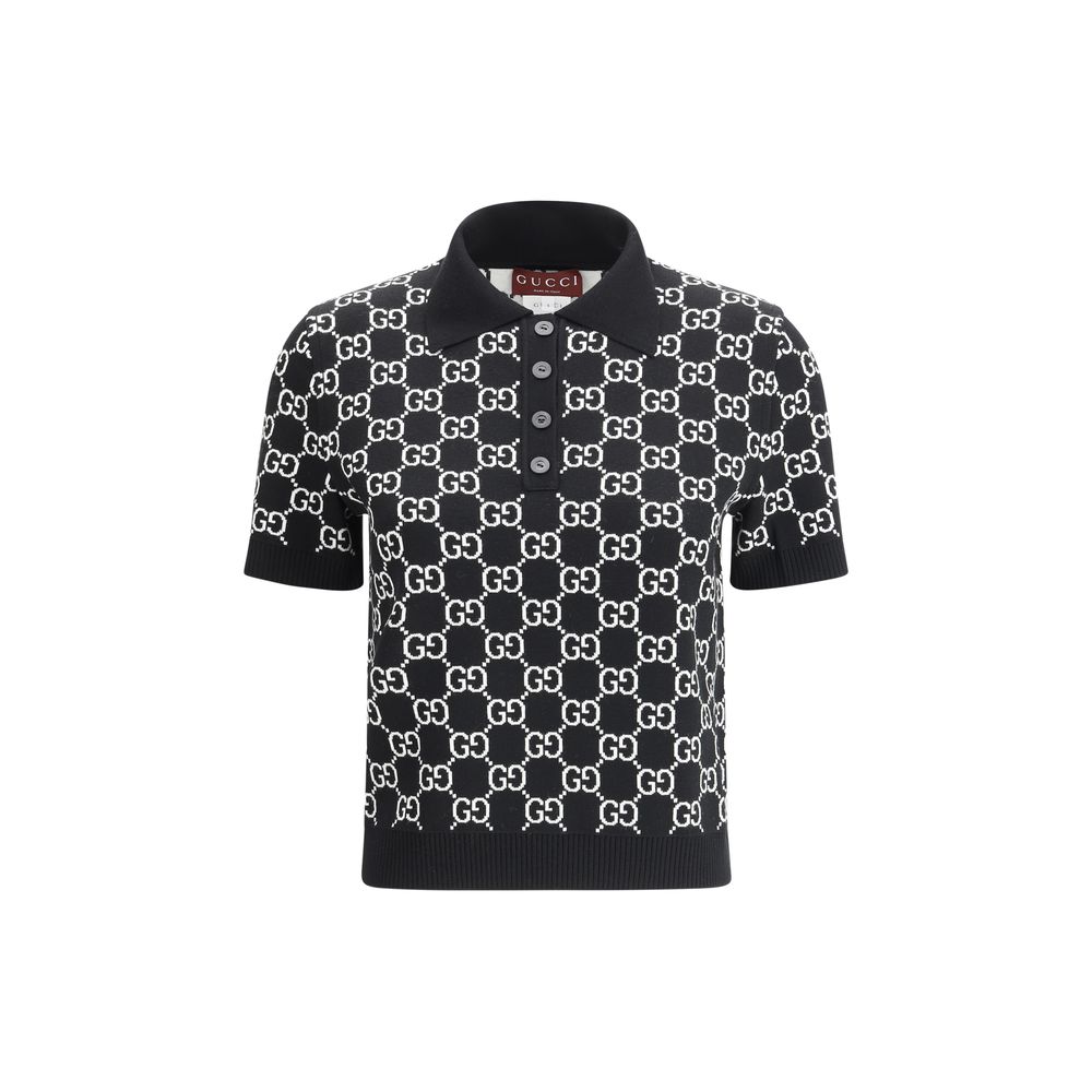Black Wool GG Jacquard Polo Shirt