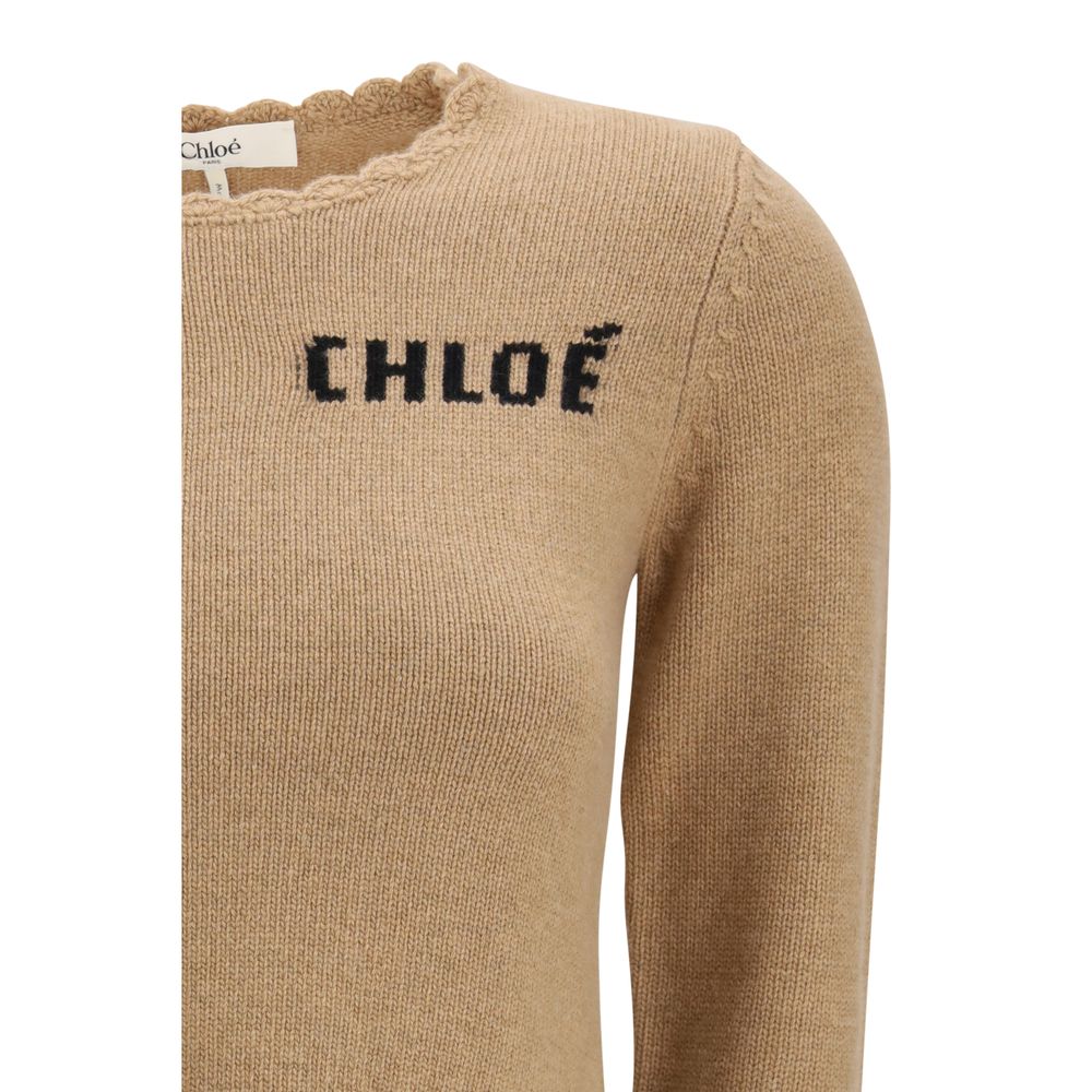 Grey Wool-Cashmere Sweatshirt with Logo by Chloé