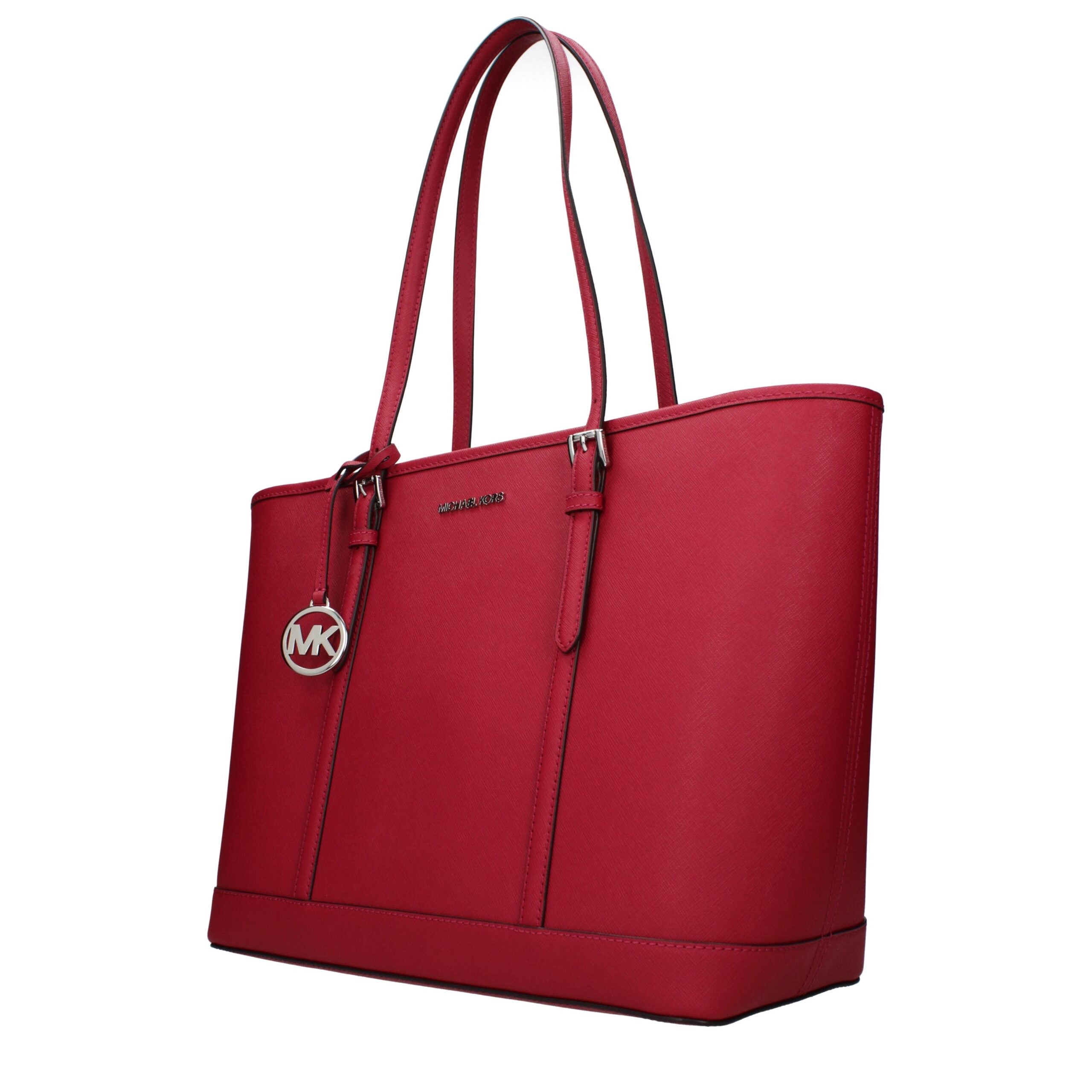 Red Leather Shoulder Bag with Front Logo by Michael Kors