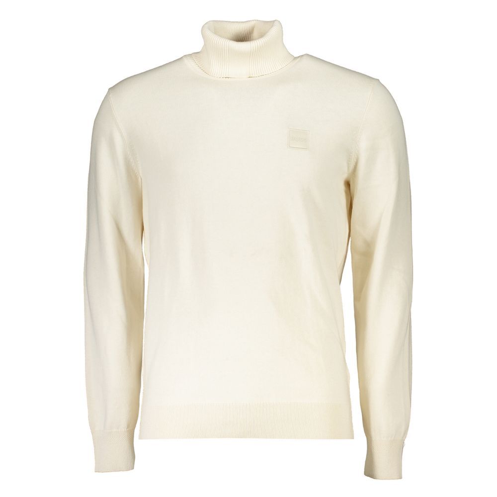 Weißer Baumwoll-Rollkragenpullover mit gesticktem Logo