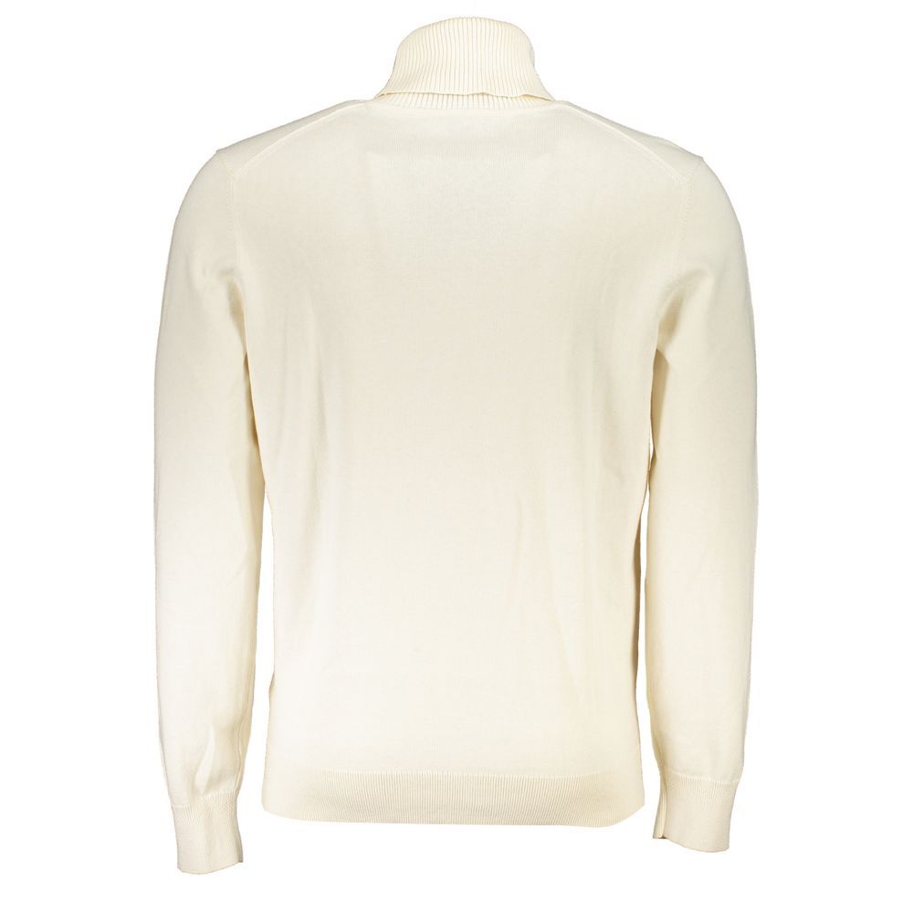 Weißer Baumwoll-Rollkragenpullover mit gesticktem Logo