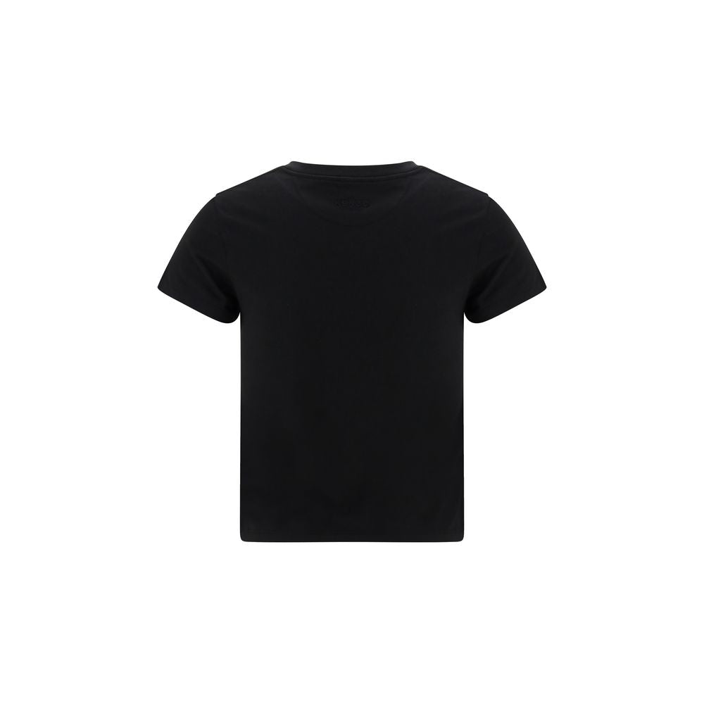 Schwarzes Baumwoll-T-Shirt mit gesticktem Wildtiger-Motiv