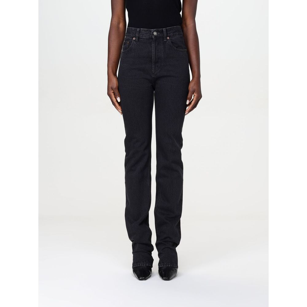 Black Cotton Jeans with High-Rise Straight Leg Cut