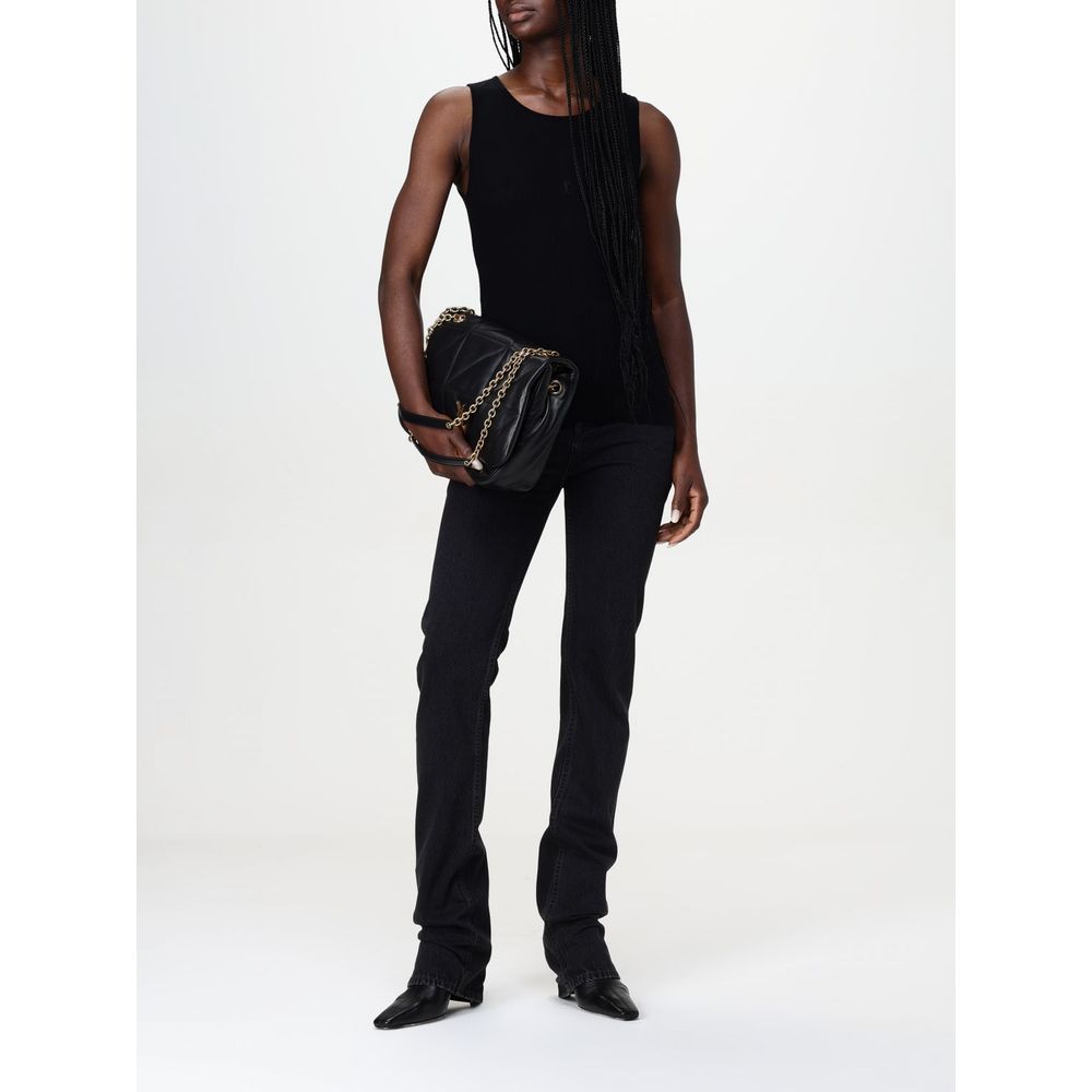 Black Cotton Jeans with High-Rise Straight Leg Cut