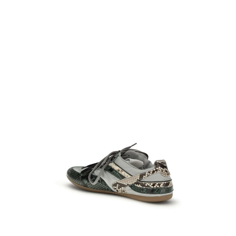 Gray Leather Sneakers with Python Print Detail