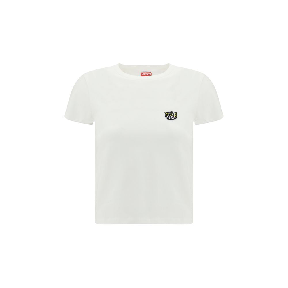 White Cotton T-Shirt with Embroidered Wild Tiger Design