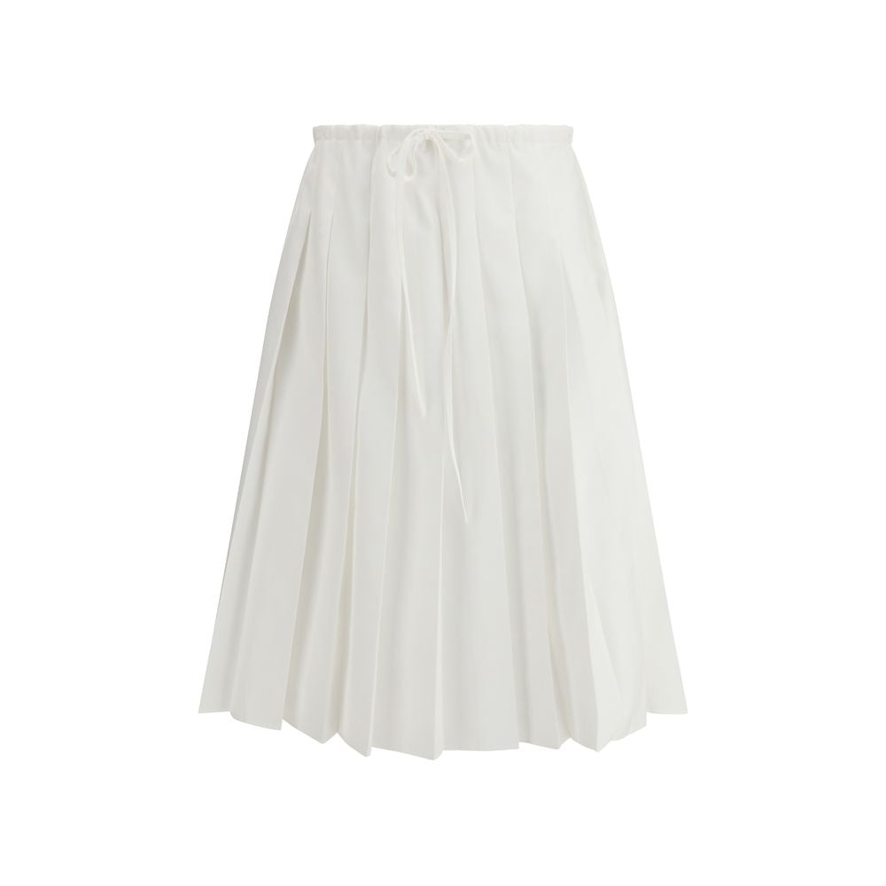 White Cotton Pleated Long Skirt with Tie Closure