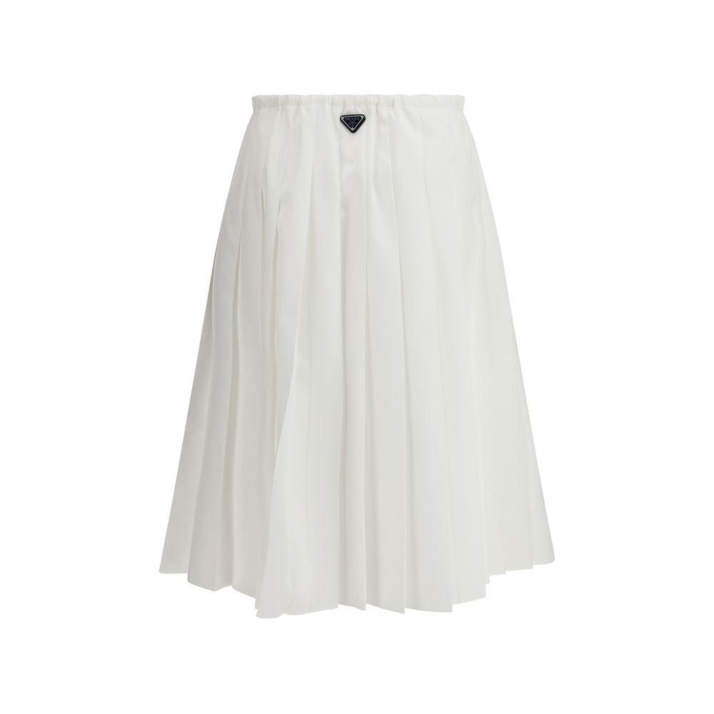 White Cotton Pleated Long Skirt with Tie Closure
