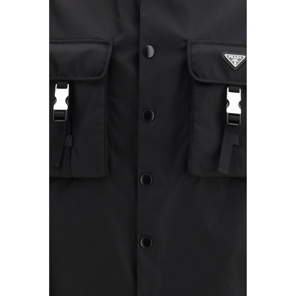 Black Synthetic Jacket with Oversized Fit and Pocket