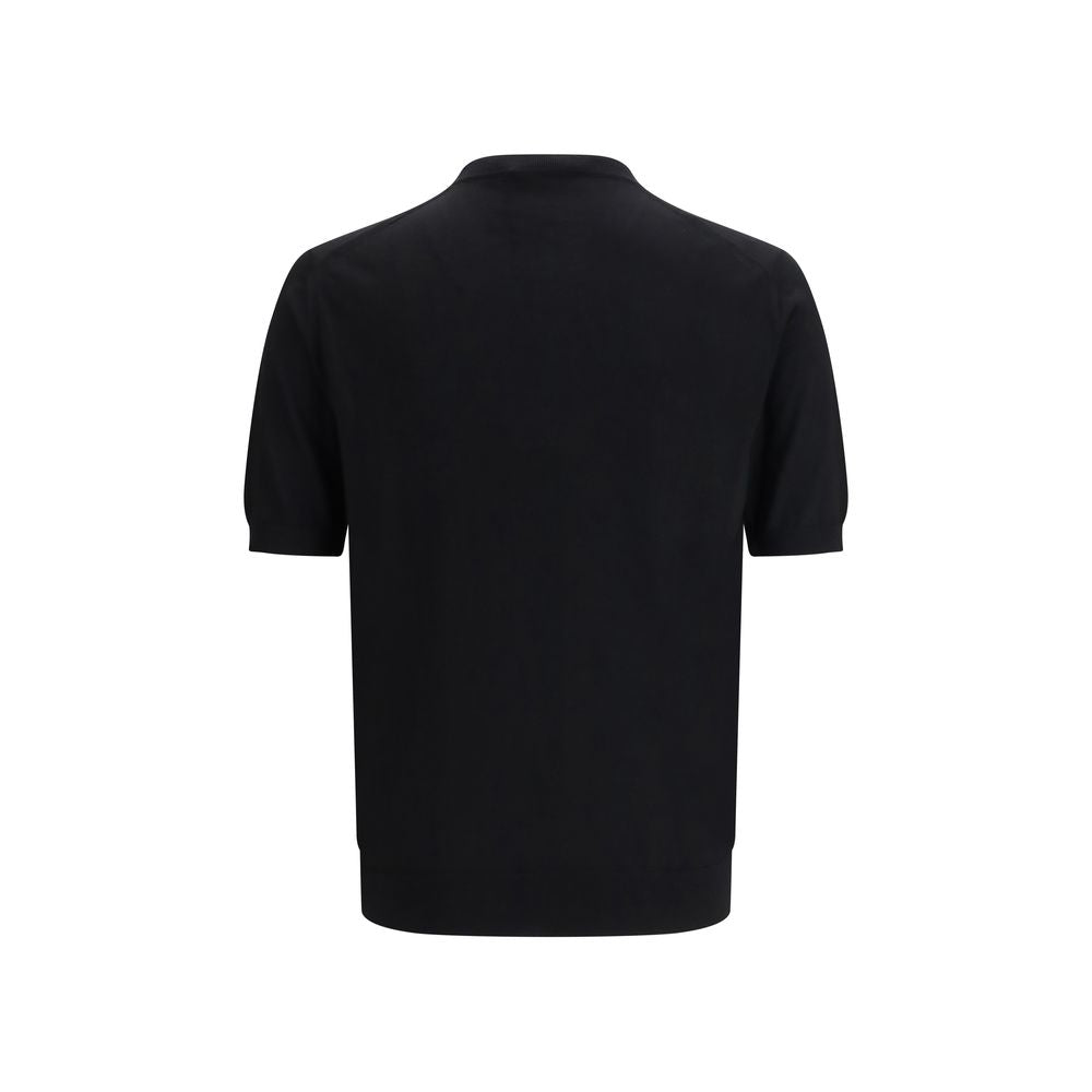 Schwarzes Woll-T-Shirt mit gesticktem Logo von Prada