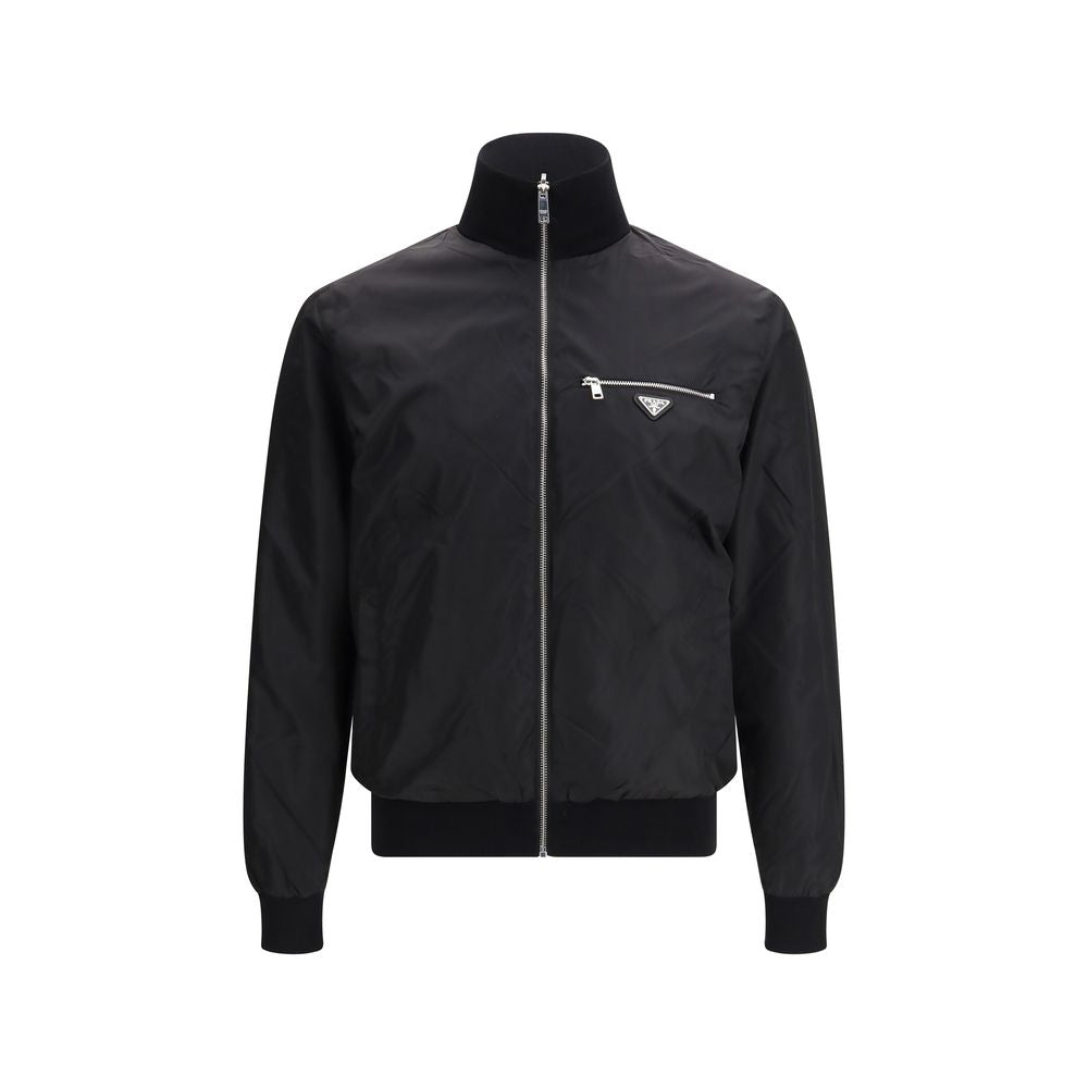 Schwarze Wendjacke aus Wolle und Leder von Prada