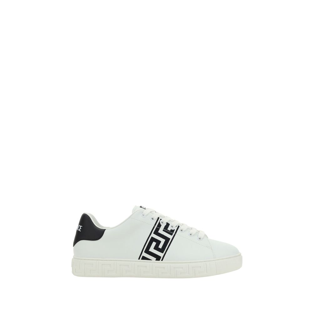White Leather Low Top Sneakers with Greek Embossed Sole