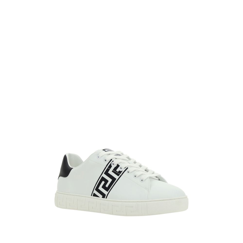 White Leather Low Top Sneakers with Greek Embossed Sole