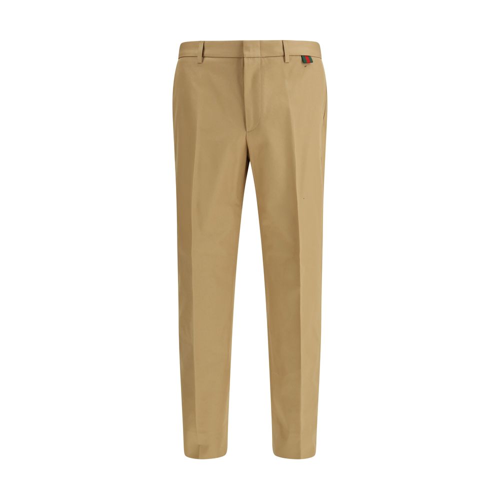Beige Cotton Pants with Web Detail Waistband