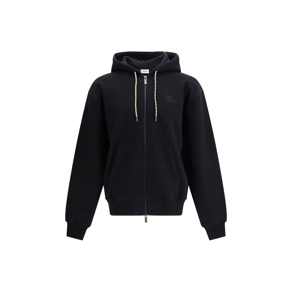 Black Cotton Zip-Up Sweatshirt with Hood