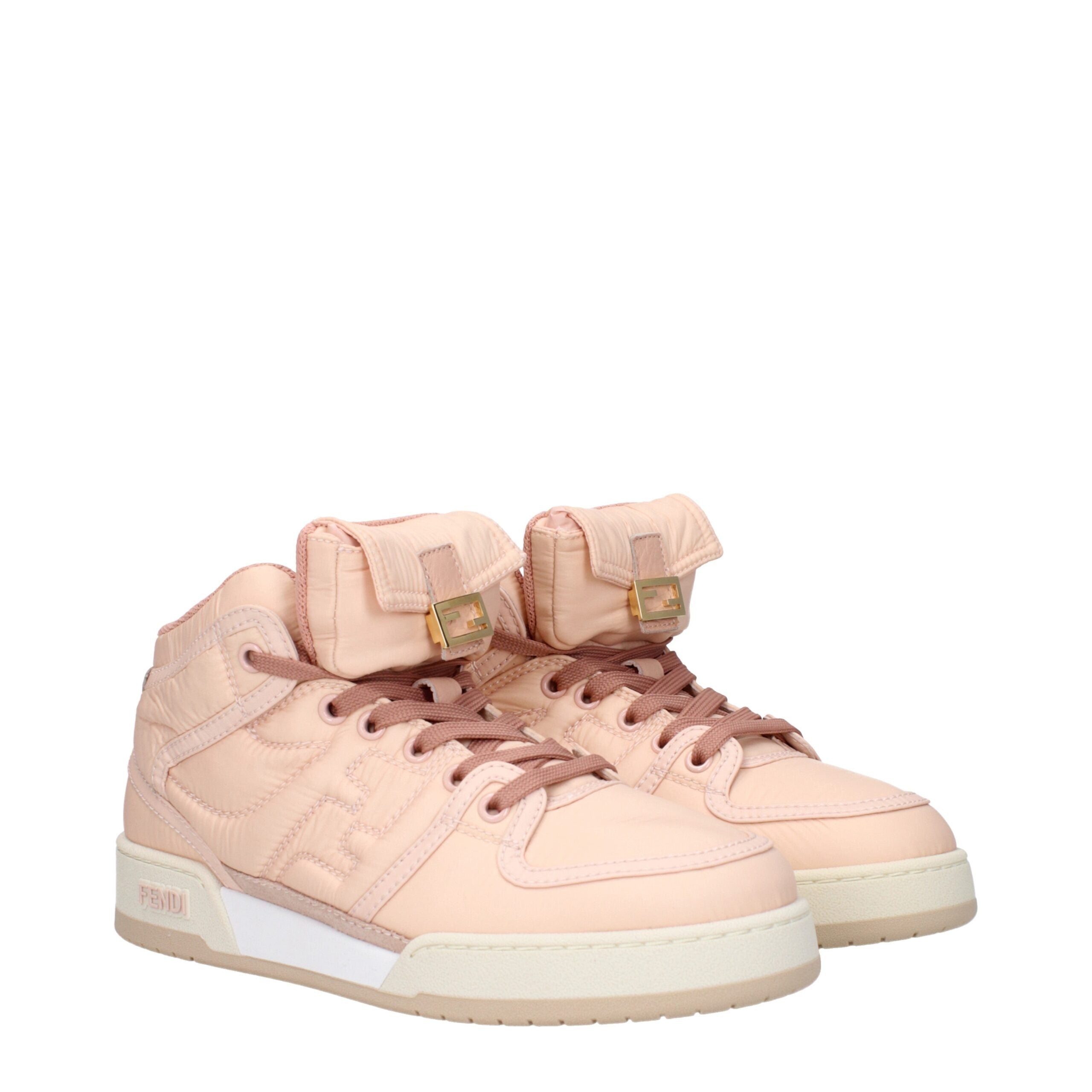 Pink Synthetic High Top Sneakers by Fendi