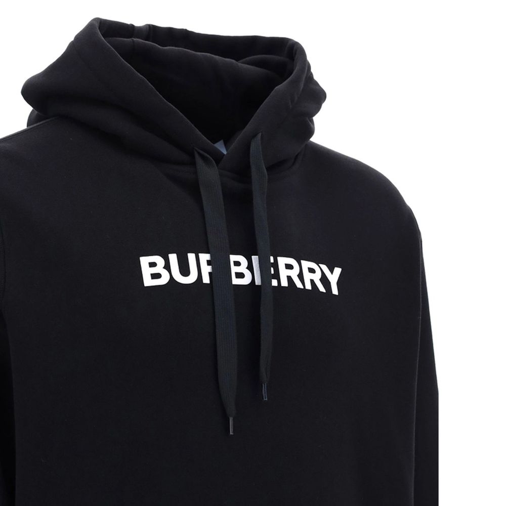 Black Cotton Sweatshirt with Drawstring Hood