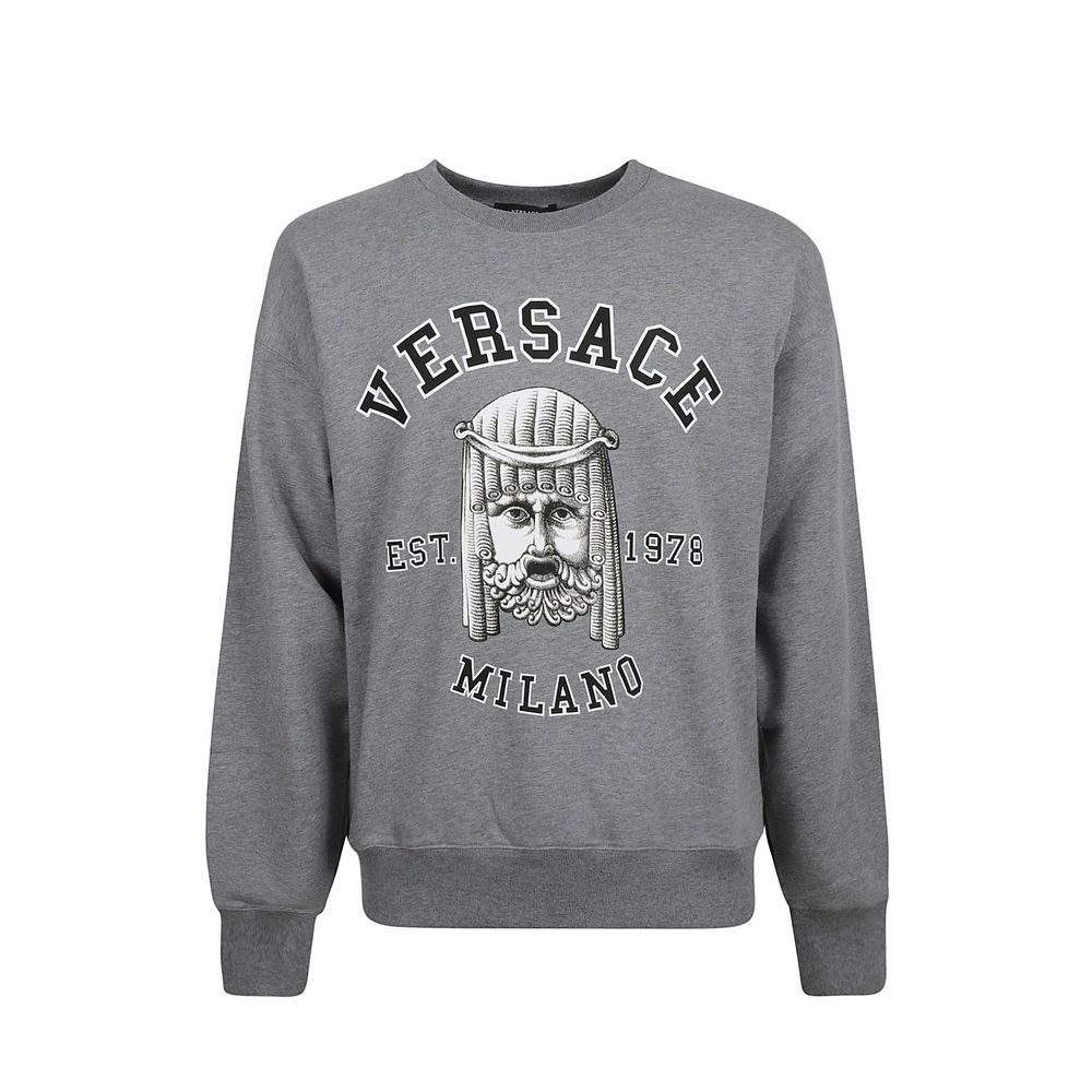 Gray Cotton Sweatshirt with Front Logo and Graphic Print