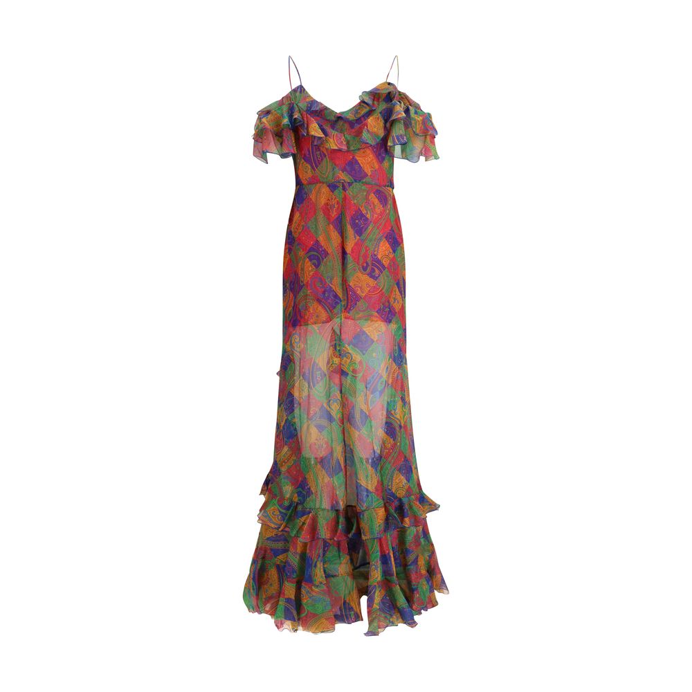 Multicolor Silk Chiffon Casual Dress with Paisley Motif