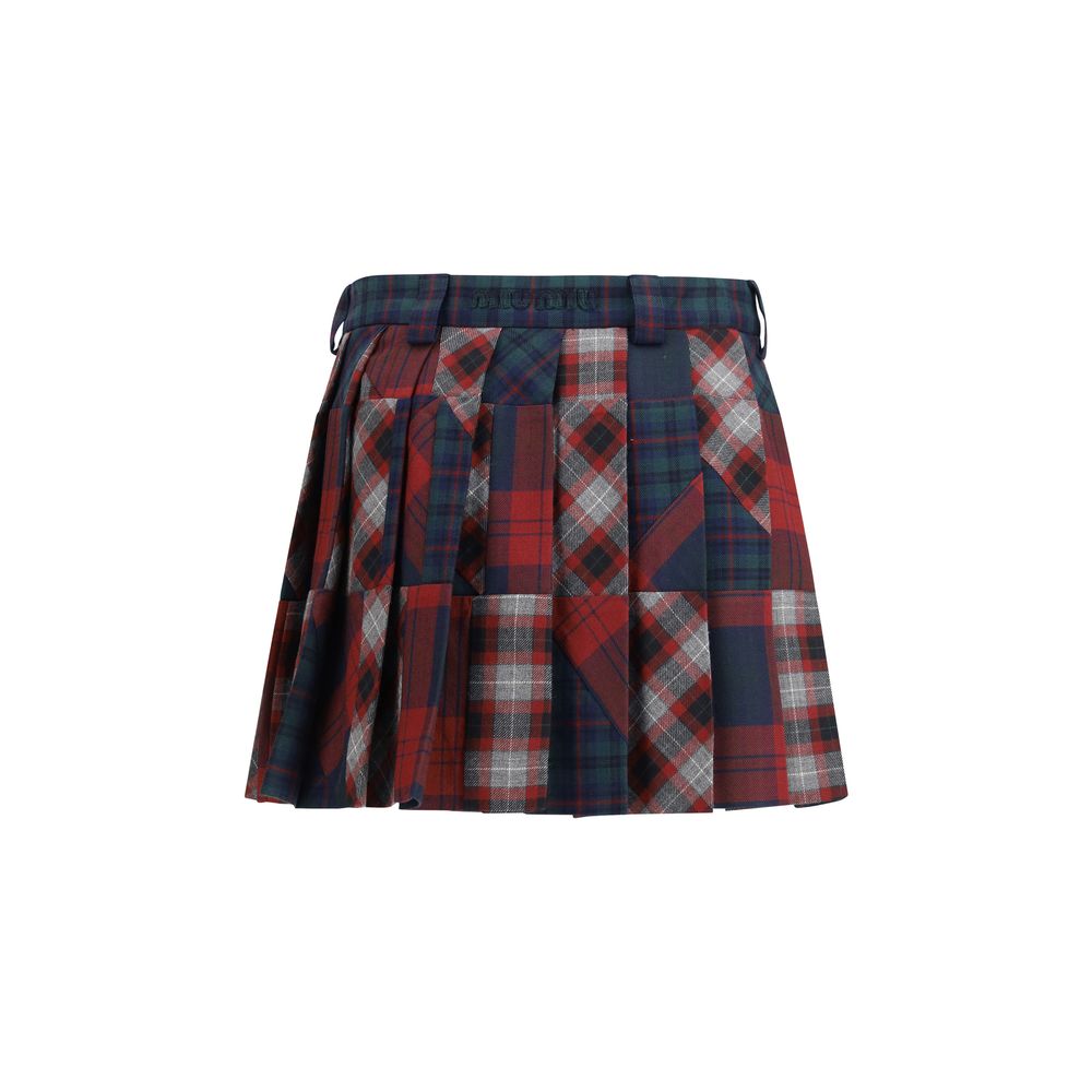 Multicolor Wool Pleated Tartan Mini Skirt