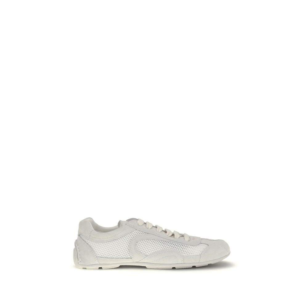 White Leather and Fabric Low Top Sneakers by Prada