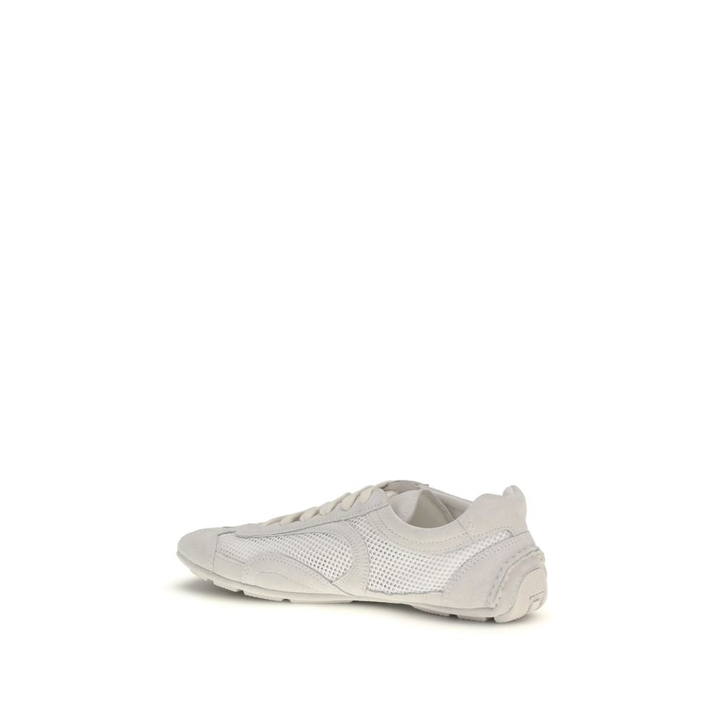 White Leather and Fabric Low Top Montecarlo Sneakers by Prada