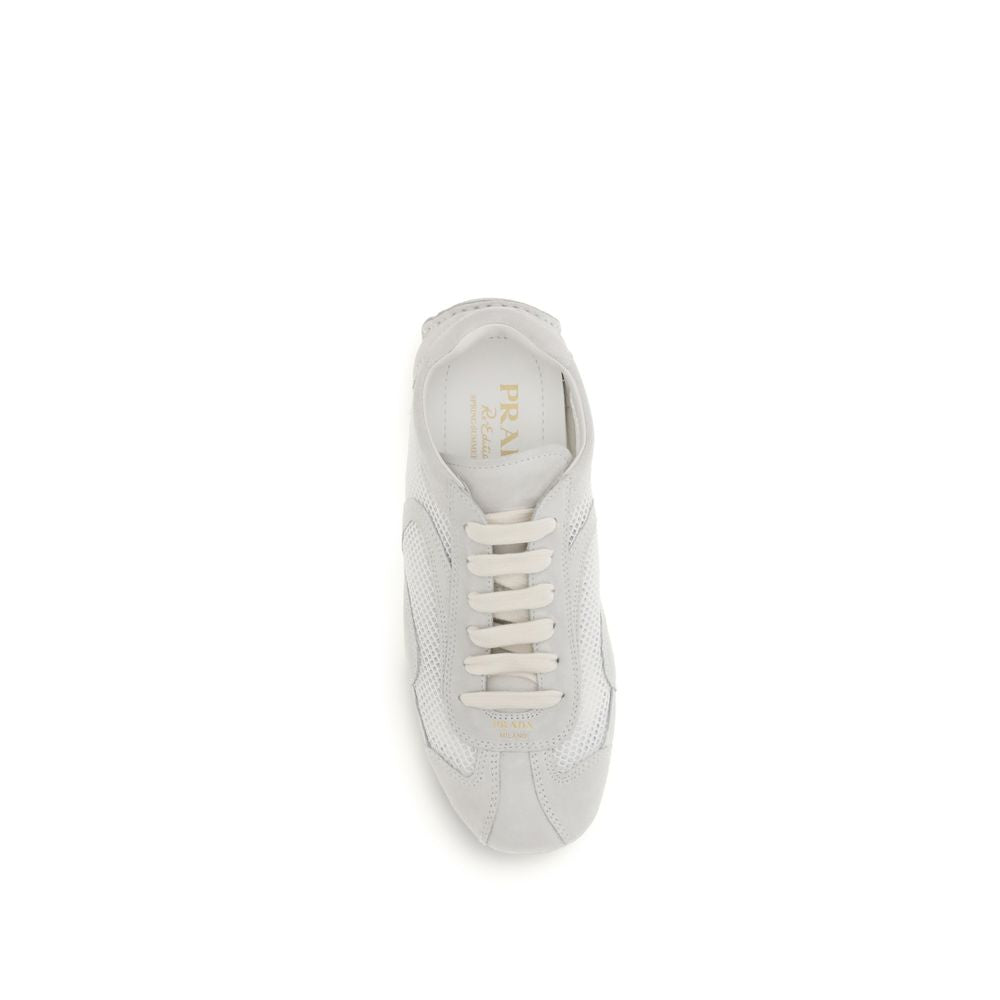 White Leather and Fabric Low Top Montecarlo Sneakers by Prada
