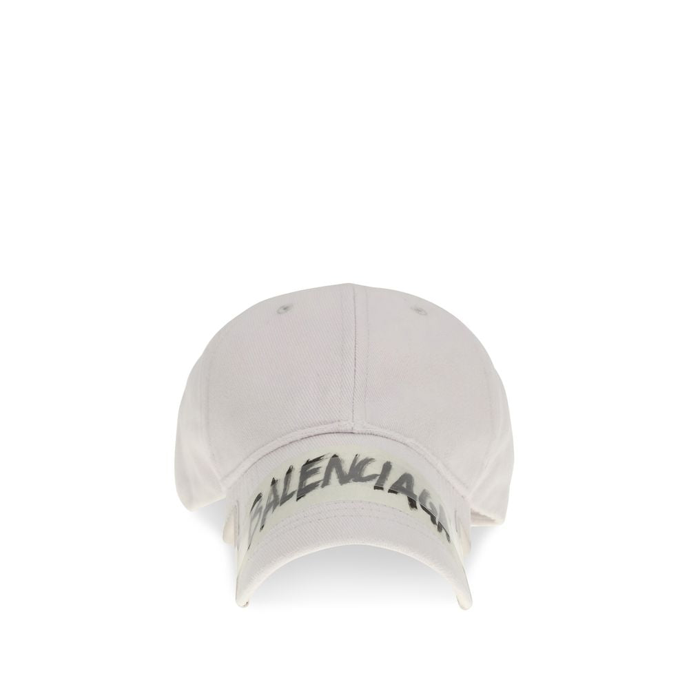 White Cotton Baseball Cap with Masking Tape Detail