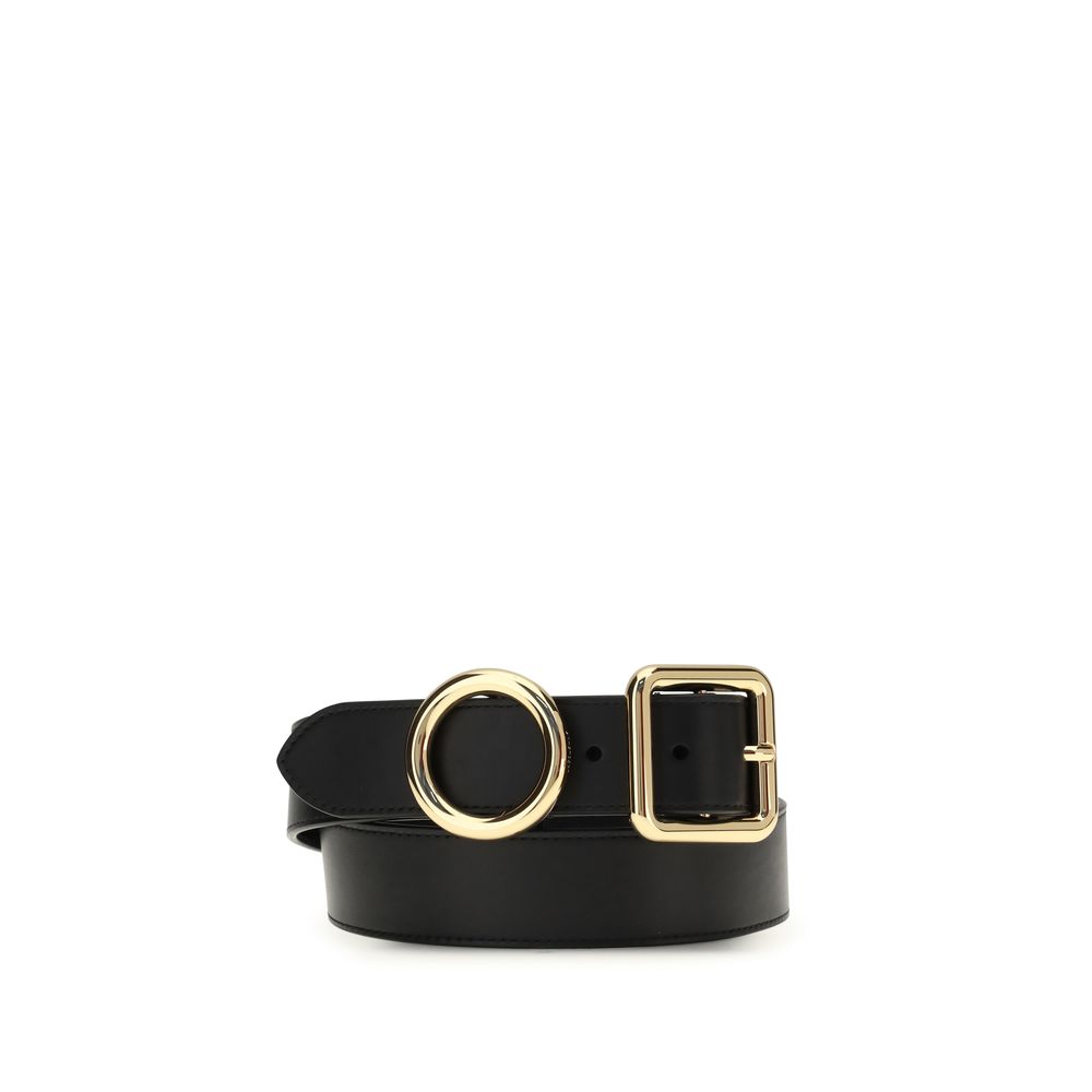 Schwarzer Ledergürtel mit goldenen Ringen von Jacquemus