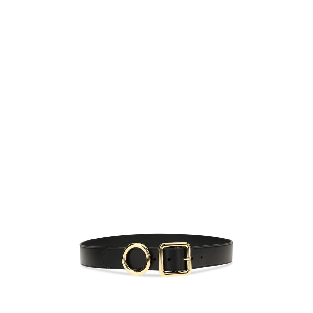 Schwarzer Ledergürtel mit goldenen Ringen von Jacquemus