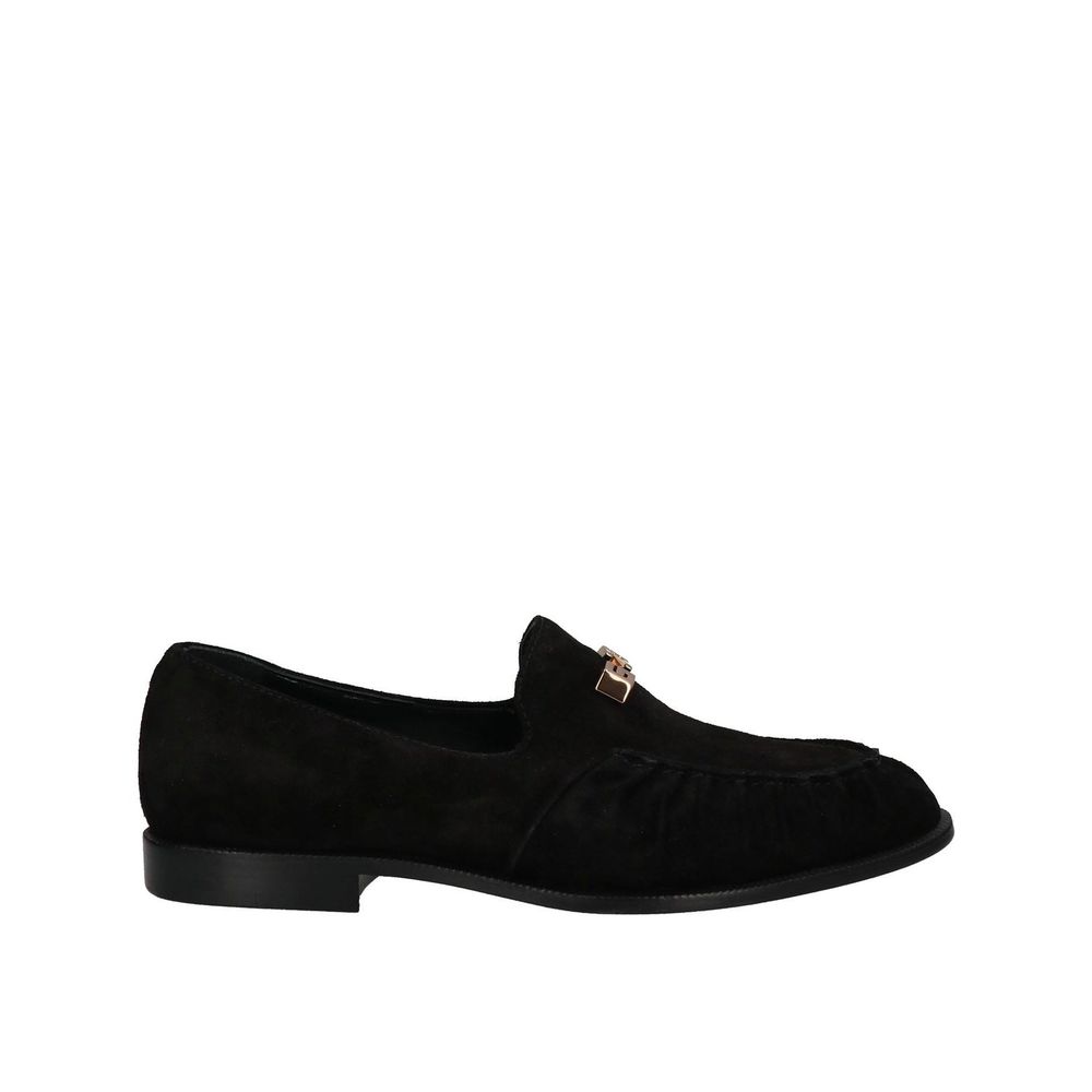 Schwarze Slip-On Loafer aus Leder mit goldenem Logo