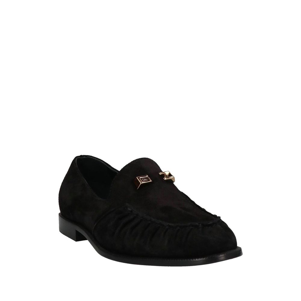 Schwarze Slip-On Loafer aus Leder mit goldenem Logo