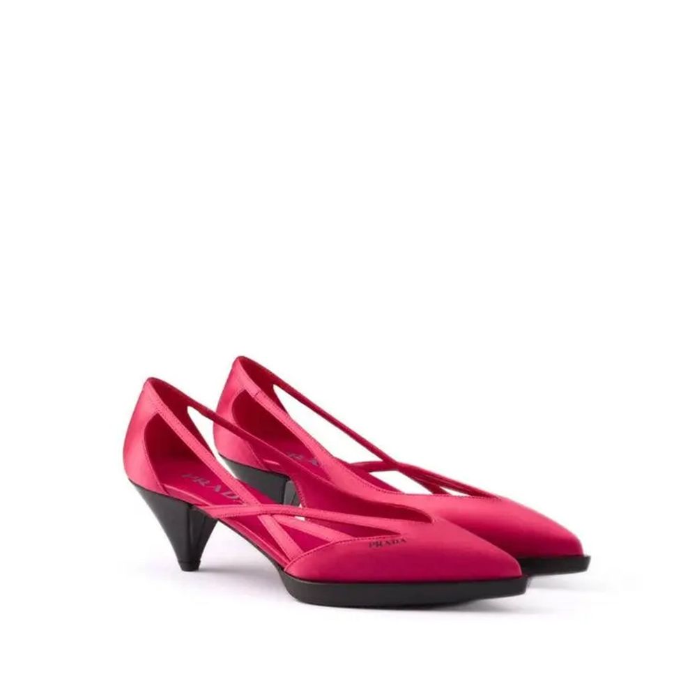 Multicolor Silk Leather Mid Heel Pumps