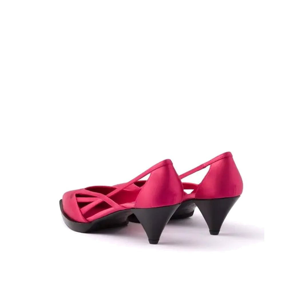 Multicolor Leather Silk Mid Heel Pumps with Cut-Out Detail