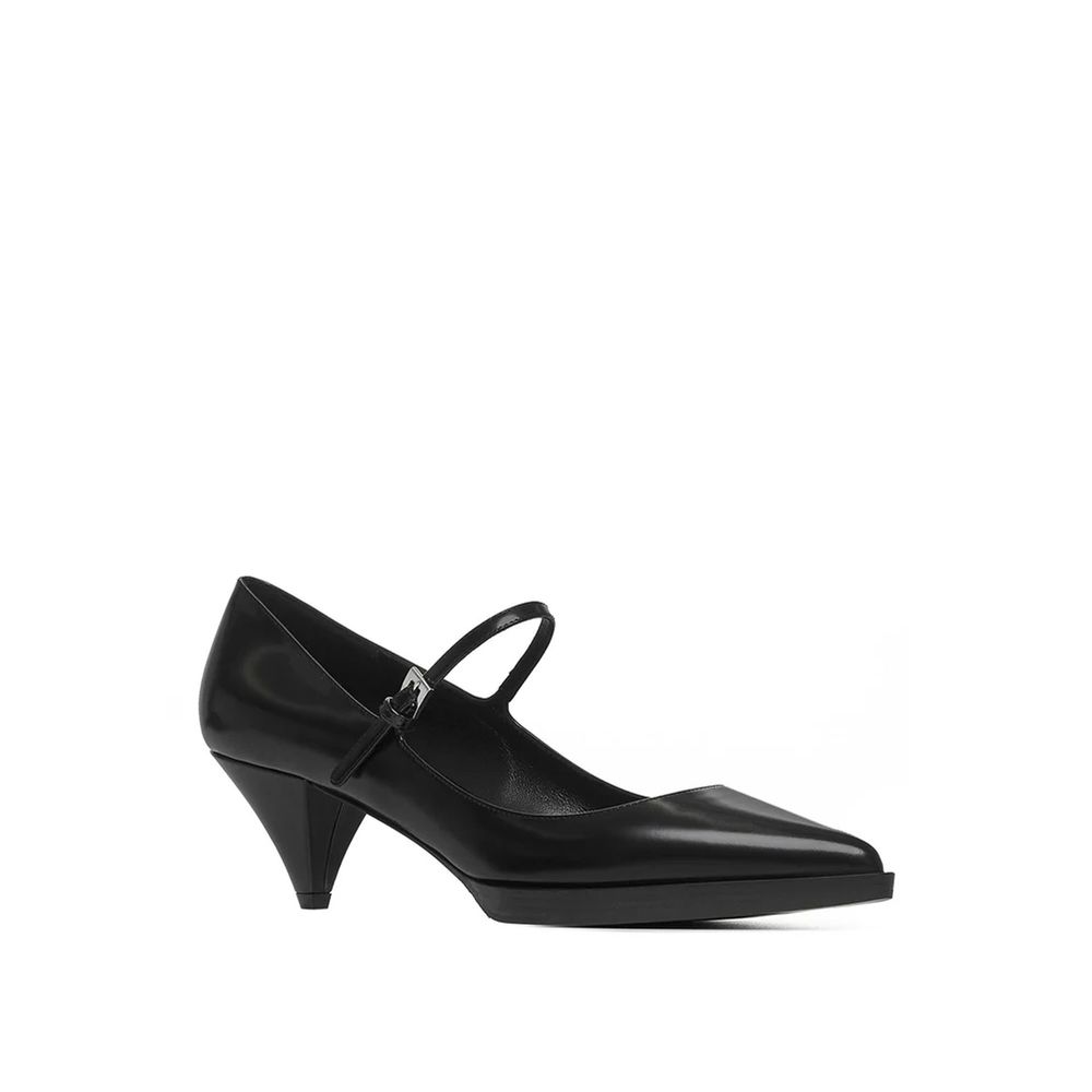 Schwarze Lederpumps mit mittelhohem Absatz und verstellbarem Riemen