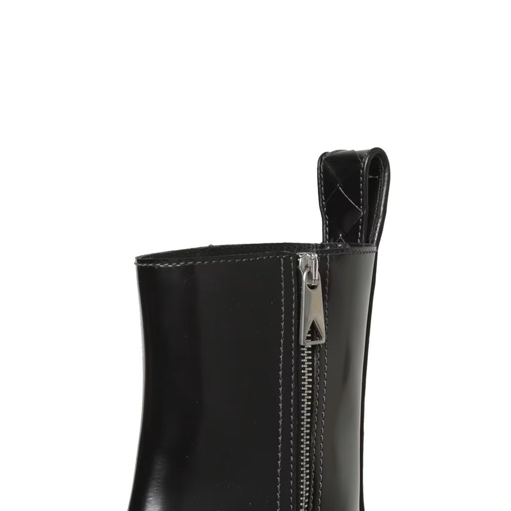 Black Leather Chelsea Boots with Side Zip Closure