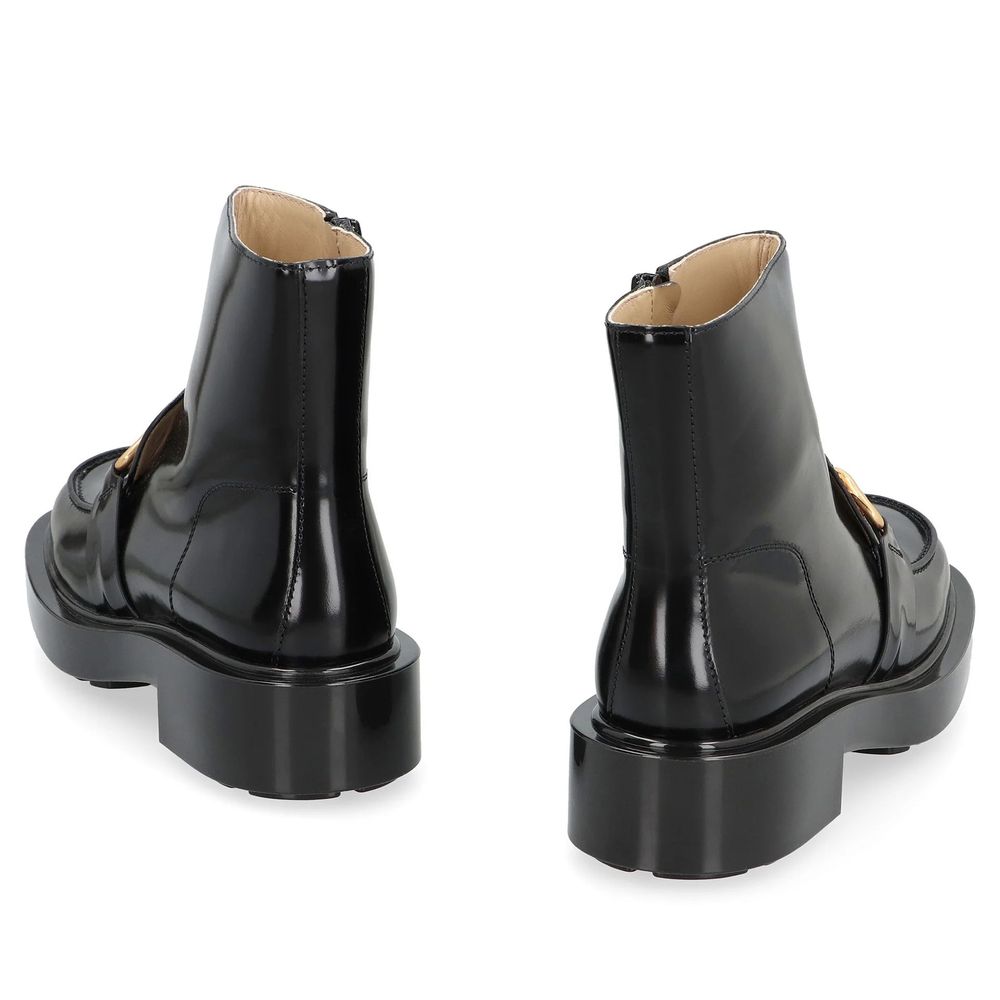 Black Leather Ankle Boots with Chunky Sole