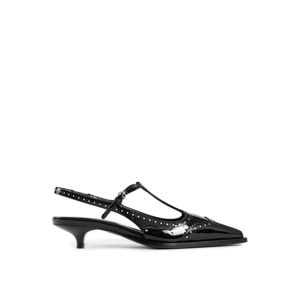 Schwarze Leder-High-Heel-Pumps mit Schnalle