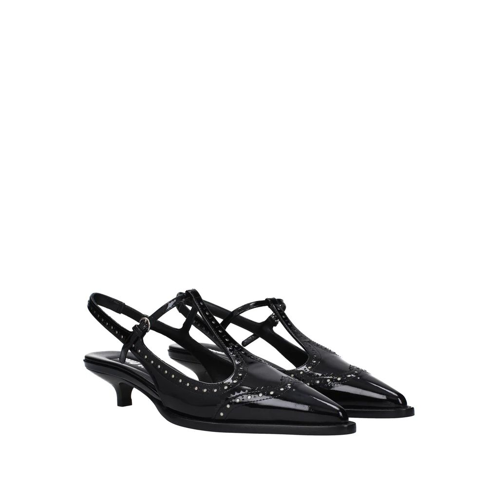 Schwarze Leder-High-Heel-Pumps mit Schnalle