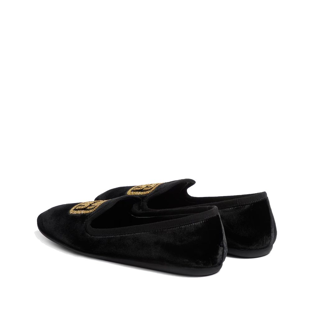 Black Leather Ballet Flats with Velvet Effect