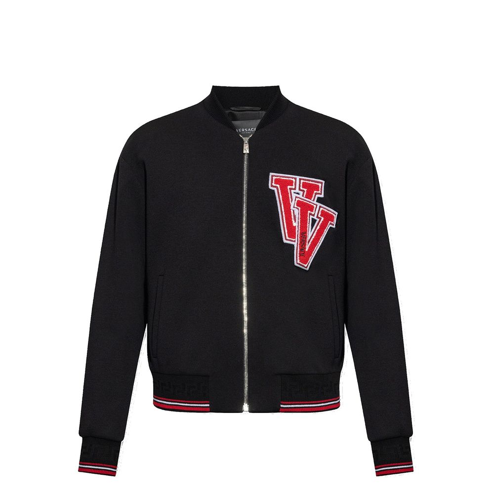 Schwarze Bomberjacke aus Wolle mit Logo-Detail
