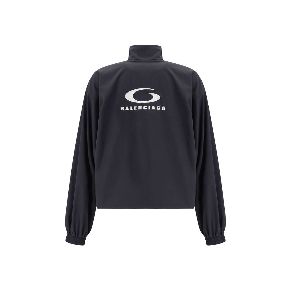 Schwarze Synthetik-Shell-Jacke mit Logo-Stickerei