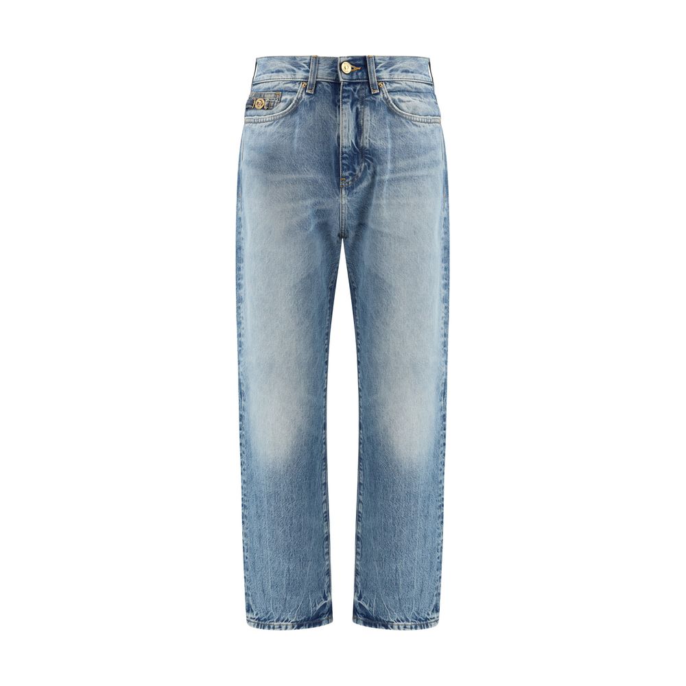 Blaue Jeans aus Baumwolldenim mit Used-Look-Details