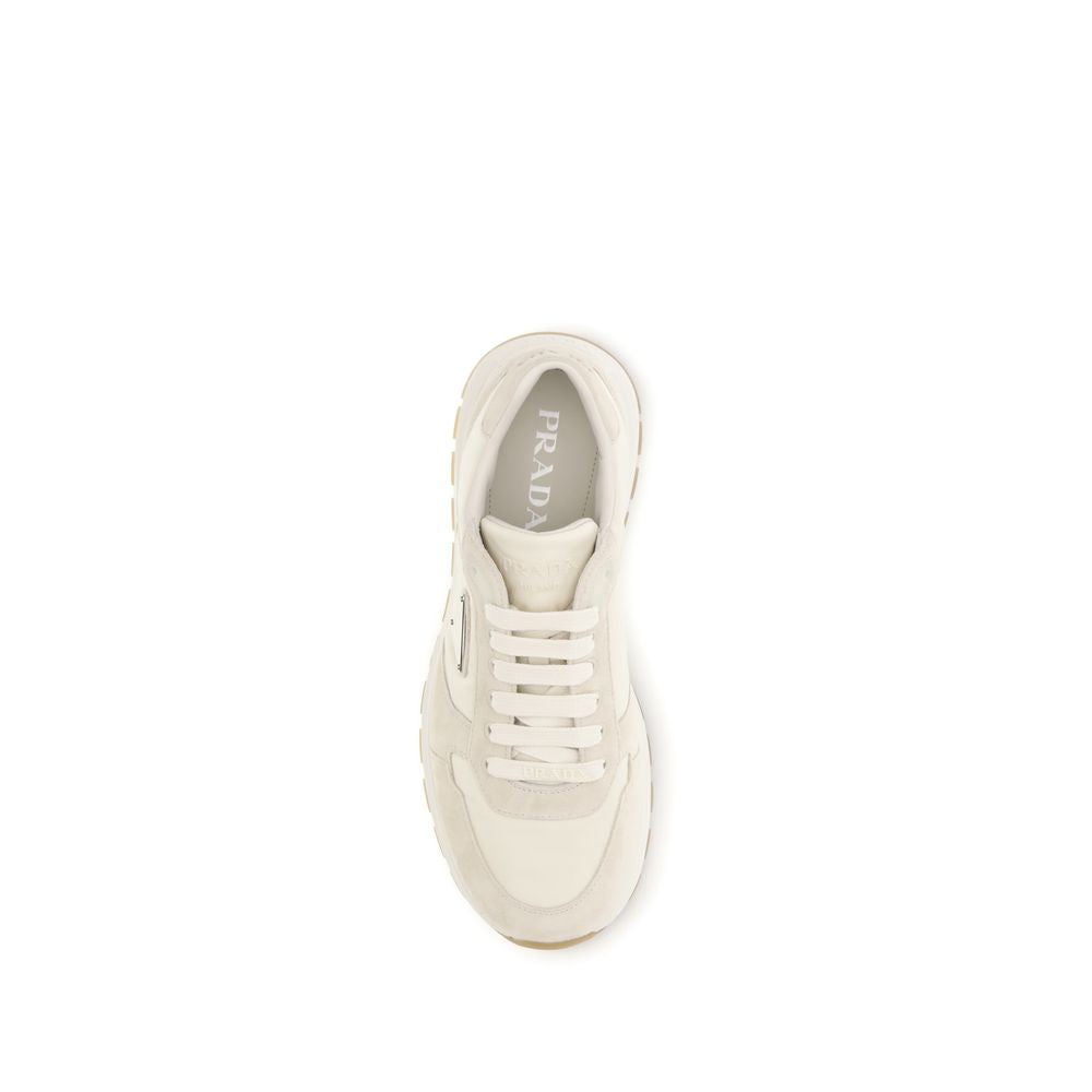 Beige Prada Low Top Sneakers in Synthetic & Suede